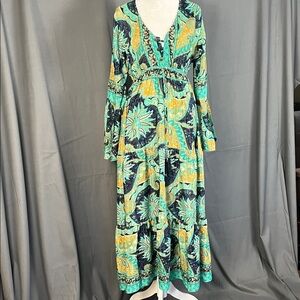Vibrant Paisley Maxi Dress - Teal and Yellow